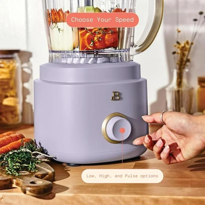 Beautiful 10‑Cup Food Processor ‑ 500 W, Variable Speed, Twist‑Lock, Dishwasher‑Safe Parts, Included Accessories (Lavender)
