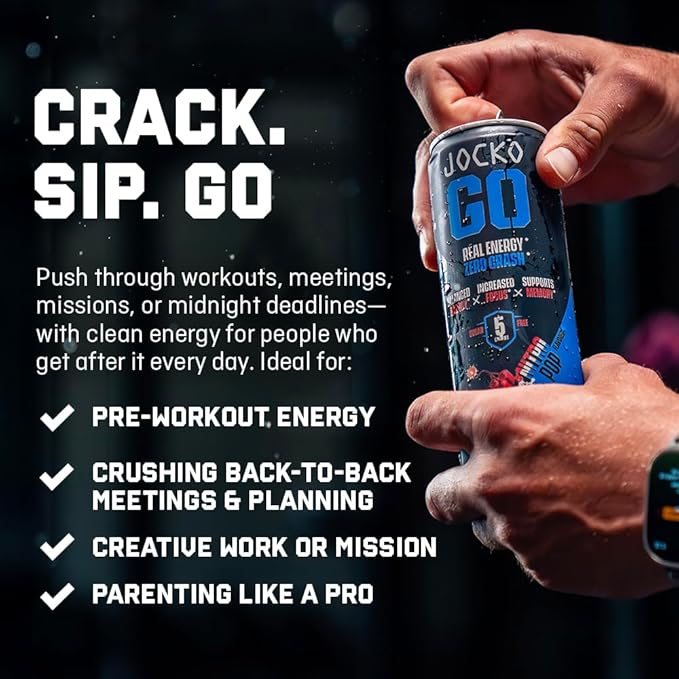 Jocko GO Energy Drink - Keto, Vitamin B12, Vitamin B6, Electrolytes, L Theanine, Magnesium- Energy Boost, Sugar Free Nootropic Monk Fruit Blend - 12 Pack (Pink Lemonade)