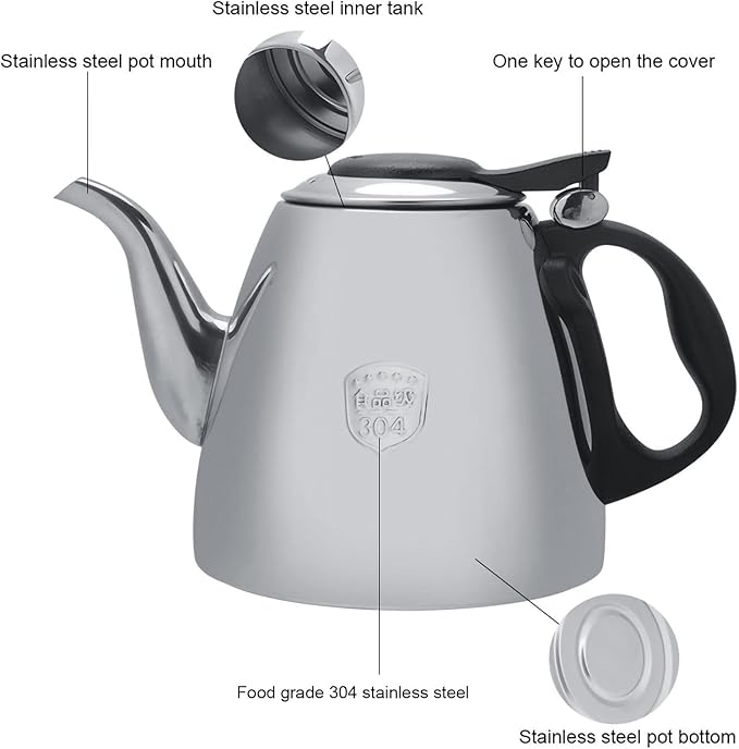 1.5L Stovetop Tea Kettle,Stainless Steel Stove top Teapot Tea Coffee Pot Kettle with Heat Resist Handle for Home