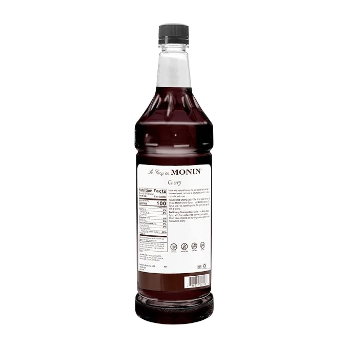 Monin Flavored Syrup, Cherry, 33.8-Ounce Plastic Bottle (1 liter)
