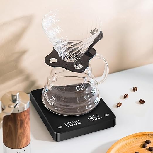 Mini Coffee Scale with Timer, Rechargeable Pour-Over Coffee Scale with Accurate LCD Display, High Precision Espresso Scale, Digital Barista Gram Scale, Portable Kitchen Scale with Battery (3kg/0.1g)