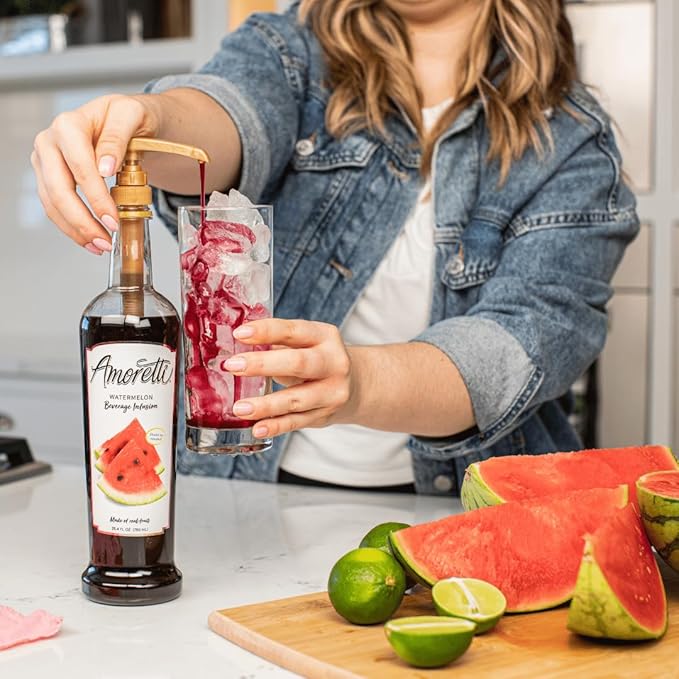 Amoretti - Watermelon Beverage Infusion, 94 Servings Per Bottle (750 ml) - Drink Mix & Water Enhancer with Pump for Flavoring Cocktails, Waters, Teas, and other Beverages, Preservative Free