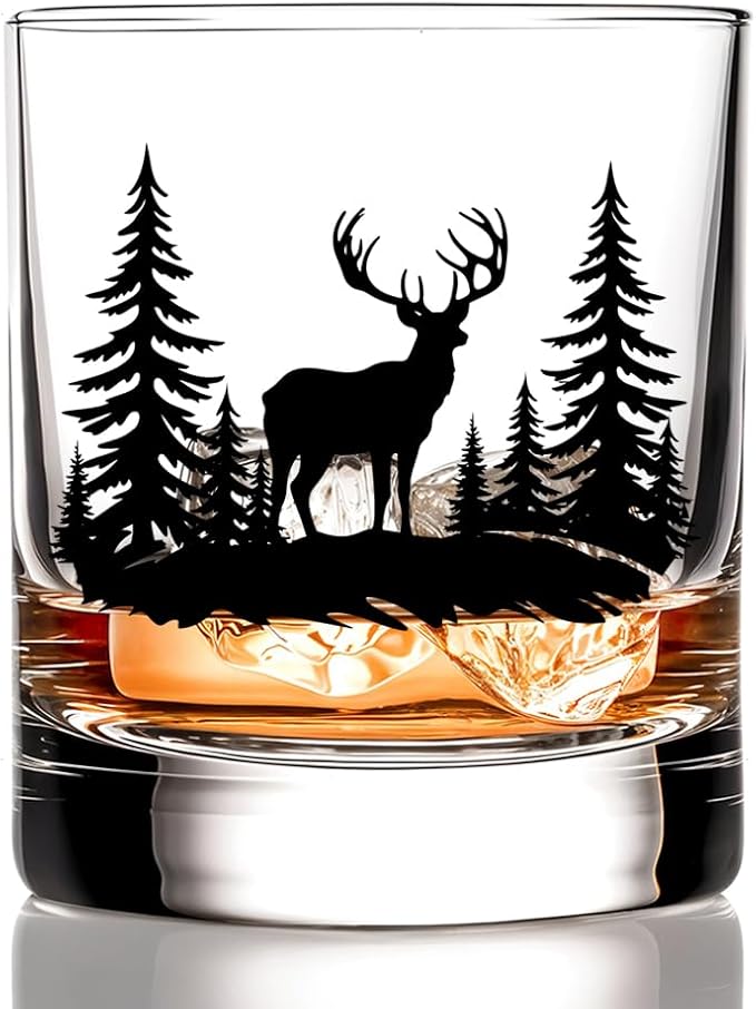 RZHV Moose Jungle Old Fashioned Whiskey Glass, Thanksgiving Birthday Gifts for Moose Lover Friend Mom Dad Coworker Employee, Christmas New Year Gifts for Animal Lovers Friend Brother Sister Men Women