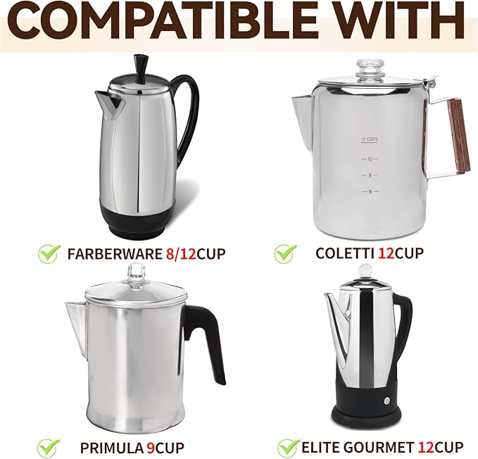 Paper Coffee Filters Compatible with Farberware Coffee Percolator, 100 Pcs Perforated Filter for Farberware 8/12 Cup, Coletti Bozeman 12 Cup, Elite Gourmet EC812, Cuisinart PRC-12N