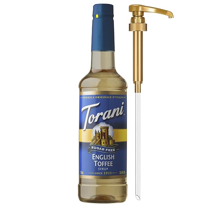 Torani Sugar Free Coffee Syrup, English Toffee Flavored Syrup for Drinks, Zero Calorie, Pump Included, 25.4 Fl Oz