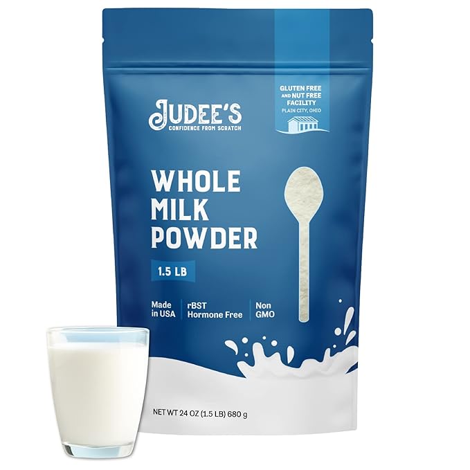 Judee's Gluten Free Powdered Milk - Gluten-Free Ingredient for Baking & Cooking - Nut-Free Whole Milk Powder & Shelf-Stable for Travel & Storage - Pack of 1, 24 oz, Made in USA