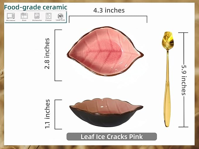 Coffee Spoon and Rest for Coffee Bar Accessories, Leaf Small Spoon Rest for Coffee Station, Tea Spoon Rest Tea Spoon Holder Teaspoon Rest, 1 PC (Ice Cracks Pink with Gold Rose Spoon)