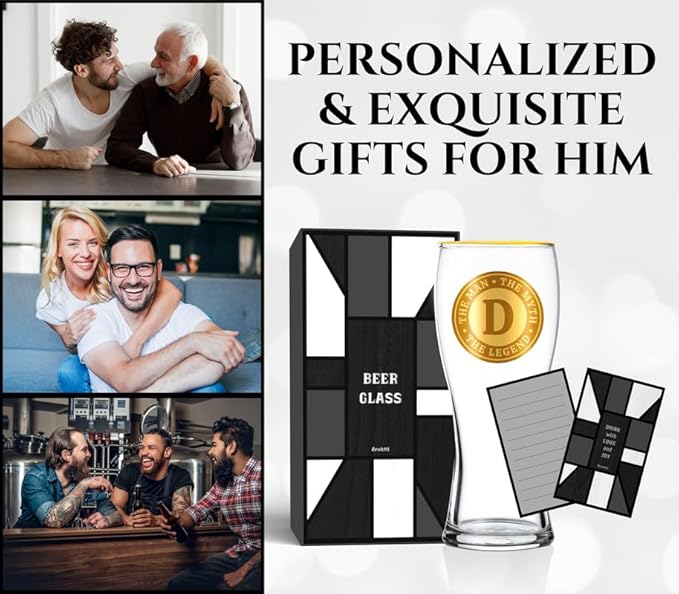 Personalized Beer Glass for Men, Funny Custom Alcohol Gifts for Beer Lovers, Unique Birthday Christmas Gifts for Him, the Man the Myth the Legend, M
