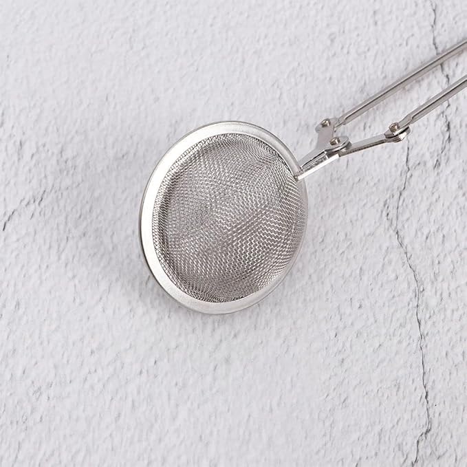 Silver Snap Ball Tea Strainer with Handle,Tea Strainer Ball Stainless Steel Tea Infuser Filter, Tea Strainers and Filters, Tea Accessories for Loose Leaf Tea Spices Seasonings Kitchen and Dining