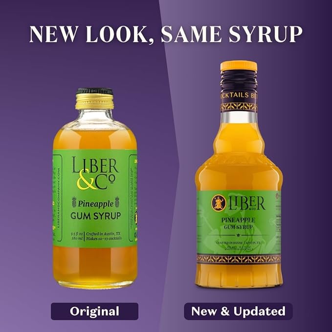 Liber & Co. Pineapple Gum Syrup - Craft Cocktail Mixer with 60% Pineapple Juice, Pure Cane Sugar & Gum Arabic - Essential for Pisco Punch, Jungle Birds & Tiki Cocktails - Makes 50 Drinks (25.4 oz)