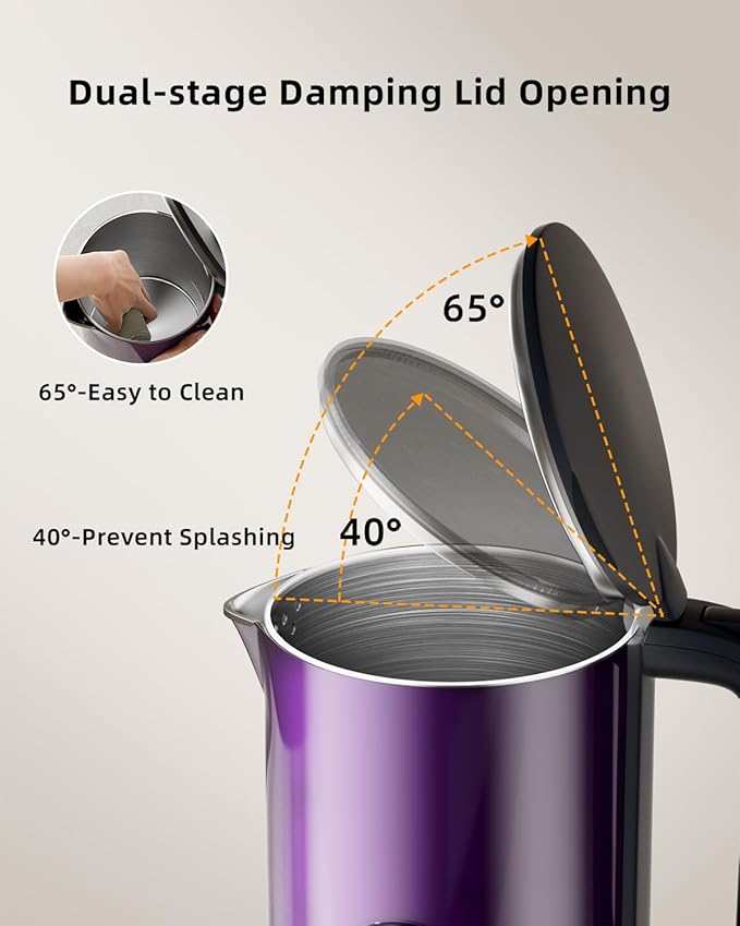 Tisania Smart Electric Kettle with Temp Control - 1.7L Cordless Kettle for Milk, Tea, Coffee, Baby Formula, 5 Presets & 2-Hour Keep Warm, Fast Boil Stainless Steel, Purple