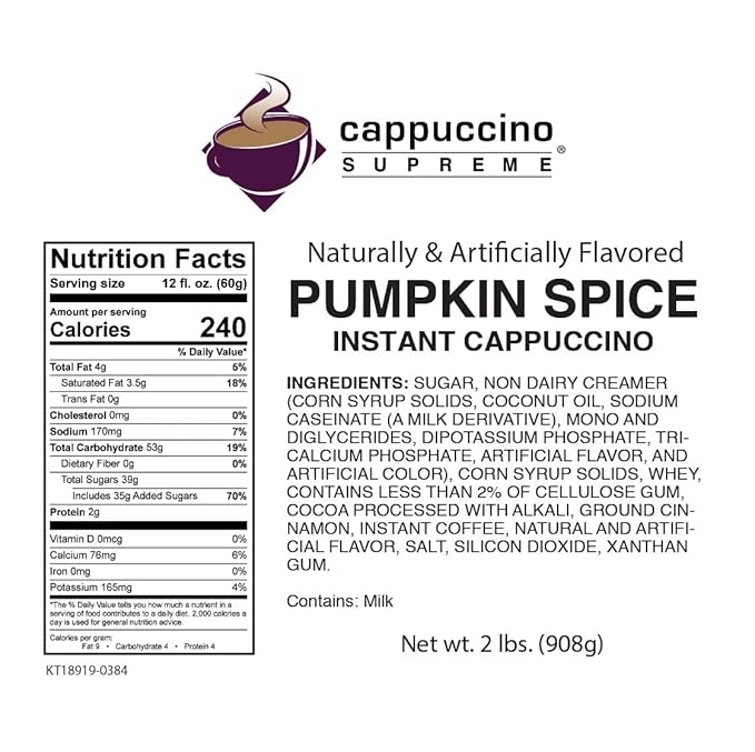 Cappuccino Supreme 6 x 2 lb bags Pumpkin Spice Instant Cappuccino Mix