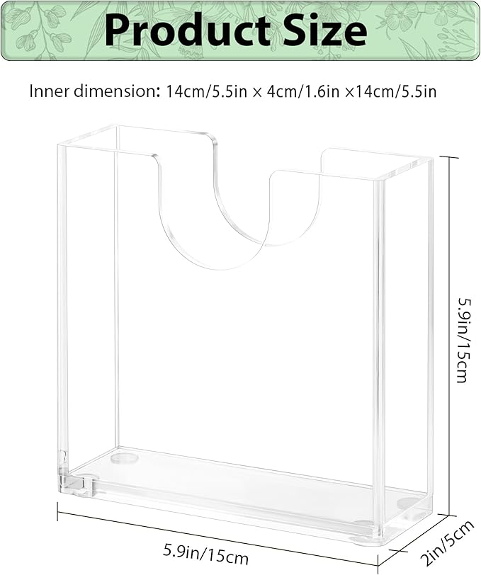 Clear Acrylic Napkin Holder for Table, Elegant Non-Slip Guest Towel Tray for Bathroom, Waterproof Vertical Tissue Dispenser for Kitchen, Dining, Bar, Office or Restaurant Square with rounded corners