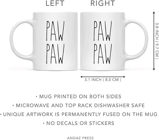 Andaz Press Simple Rustic Farmhouse Kitchen Decor 11oz. Ceramic Coffee Tea Mug Gift, Paw Paw, 1-Pack, Birthday Christmas Gift Ideas for Family, Friends
