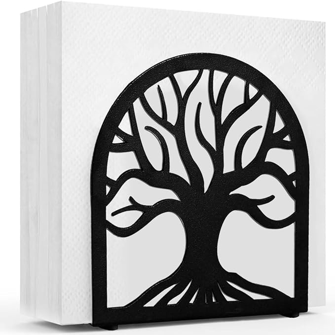 Tree of Life Napkin Holder for Table, Black Metal Napkin Holders for Paper Napkins, Kitchen, Dining Table, Counter Top Decoration
