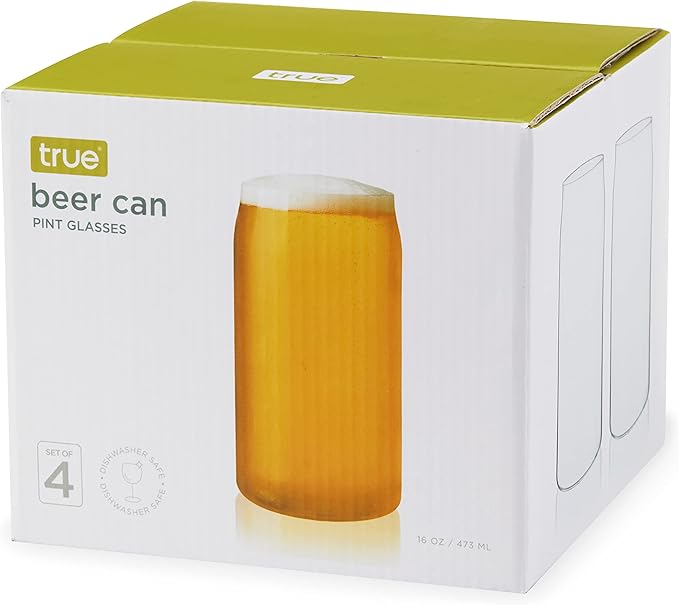 True Beer Can Glasses, Clear Tumblers, Superior Cocktail, Water, Juice, Iced Coffee, Soda, Beverage Drinking Glass, Kitchen Glassware Sets, Drinkware, Home Bar, 16 oz Set of 4