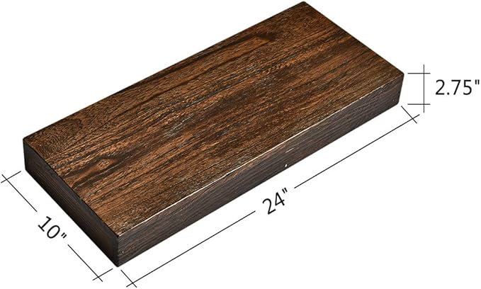 WELLAND Colin 10" Deep Floating Shelves Rustic Wall Shelf Wall Mounted Wooden Shelves (Walnut, 24X10X2.75 inch)