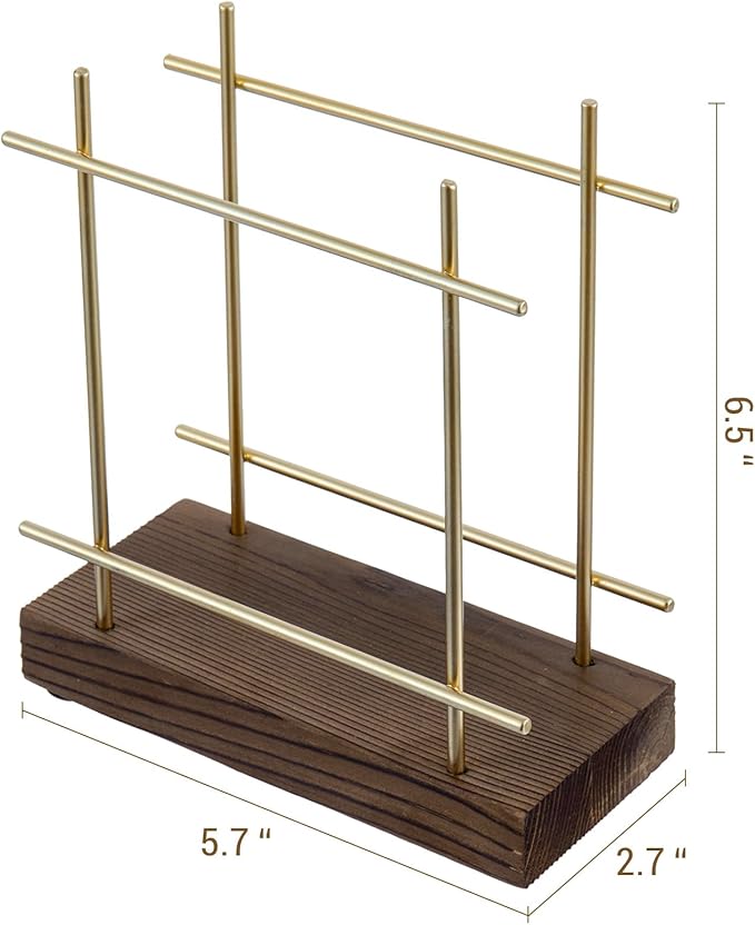 MyGift Napkin Holders for Table & Kitchen, Brass-Tone Wire Metal Napkin Dispenser with Wood Base, Modern Farmhouse Tabletop Dining Decor for Home/Cafe/Restaurant