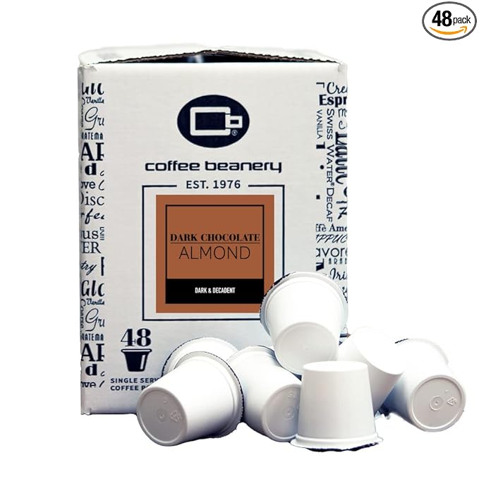 Dark Chocolate Almond Coffee Pods by Coffee Beanery | 48ct Bulk Medium Roast Arbica Coffee