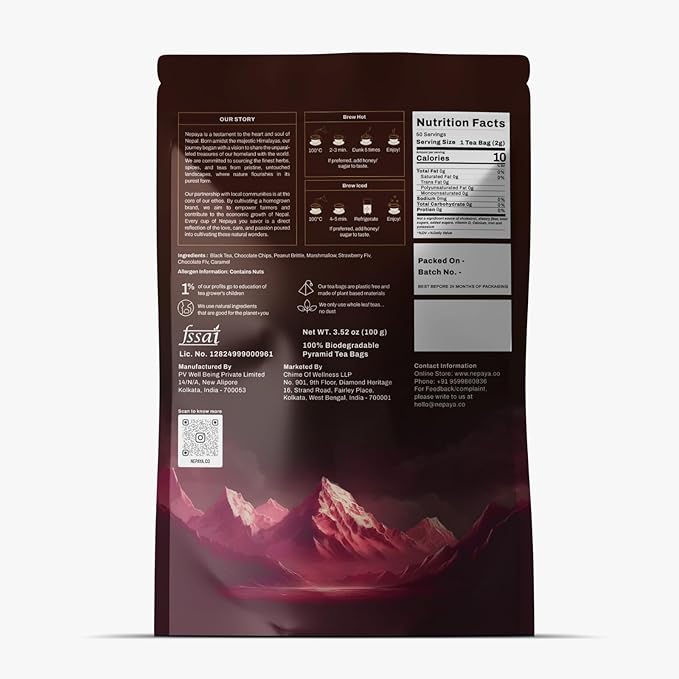 Chocolate Caramel Black Tea Bags, Dessert Inspired Blend with Caramel, Strawberry, Marshmallow & Cocoa – 50 Biodegradable Pyramid Bags, Individually Wrapped Black Tea with Strawberry Flavor