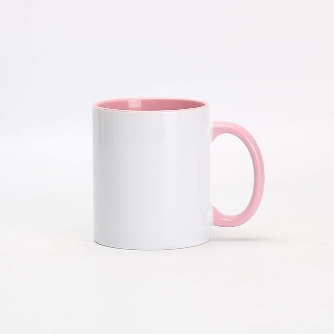11oz White Ceramic Sublimation Coffee Mug With Solid Colors Inside and Handle, Mixed 6 colors of Black, Red, Blue, Yellow, Green and Pink, Case of 12
