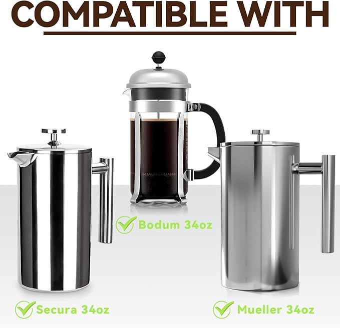 Coffee Filters Compatible with French Press 34oz, 100Pcs Percolator Filters For Bodum French Presses 34oz, Mueller 34oz Coffee Maker, Secura 34oz, Veken 34oz