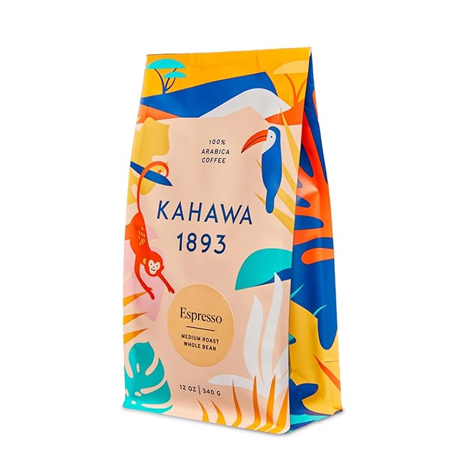 Kahawa 1893 Whole Bean Coffee Medium Roast 1893 Espresso Blend 12 Oz - As Seen on Shark Tank, Naturally Sweet, Organically Grown, Ethically & Sustainably Sourced