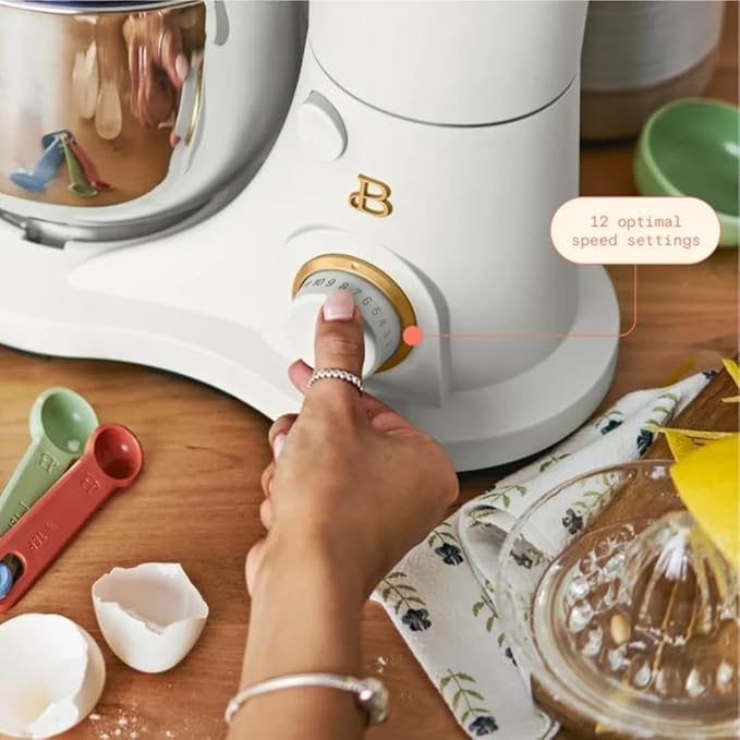 Beautiful 3.5QT 300W Stand Mixer with 12 Speeds, Tilt-Head, Splash Guard & Dishwasher-Safe Accessories, Soft Matte Finish Mixes Up to 5 Dozen Cookies, White Icing