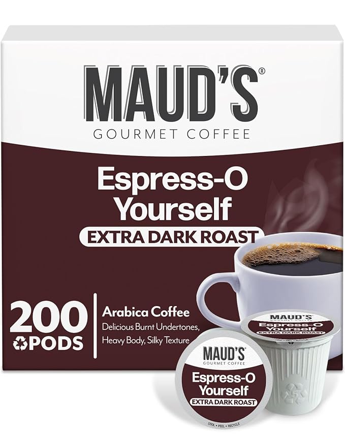 Maud's Espresso Coffee Pods, 200 ct, Dark Roast in Recyclable Single Serve Pods – 100% Arabica Coffee, Compatible with Keurig K Cups Maker
