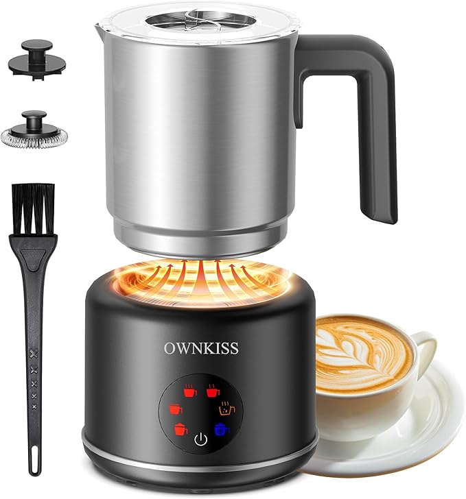 Milk Frother and Steamer, 6-in-1 Electric Milk Frother for Latte Art Coffee，Automatic Hot & Cold Foam Maker and Milk Warmer for Dairy & Plant-based Milk 16.9oz/500ml,Easy to Clean