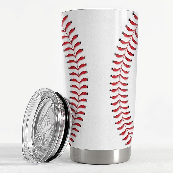 SANDJEST Baseball Tumbler Cup 20oz Stainless Steel Insulated Travel Mug Tumblers Cup Baseball Gift for Women Men Mom Gifts for Birthday Christmas
