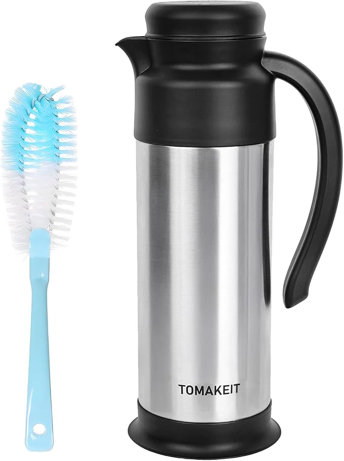 Creamer Pitcher for Coffee,1L/34 Oz Thermal Coffee Carafe,Stainless Steel Coffee Carafes for Keeping Hot and Cold,Double-Wall Design,12-Hour Hot & Cold,Leak-Proof, Portable for Travel,Camping,Office