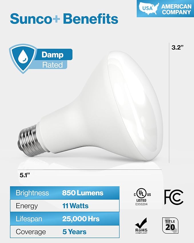 Sunco 32 Pack BR30 Light Bulbs LED, Recessed Can Light Bulbs, Indoor Flood Bulb, 850 LM, 11W (65W Equivalent), 5000K Daylight, Dimmable, E26 Base, for Home, Kitchen, Bedroom UL.