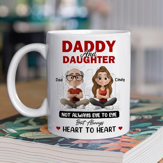 Wrappiness Dad And Daughter Personalized Coffee Mug - Not Always Eyes to Eyes But Always Heart to Heart, Thoughtful Gifts for Daughter from Dad, Mothers Day Birthday Gift from Father