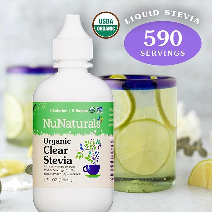 NuNaturals Clear Extract Stevia, Plant-Based Sweetener, Plastic Bottle, 4 oz (Pack of 2)