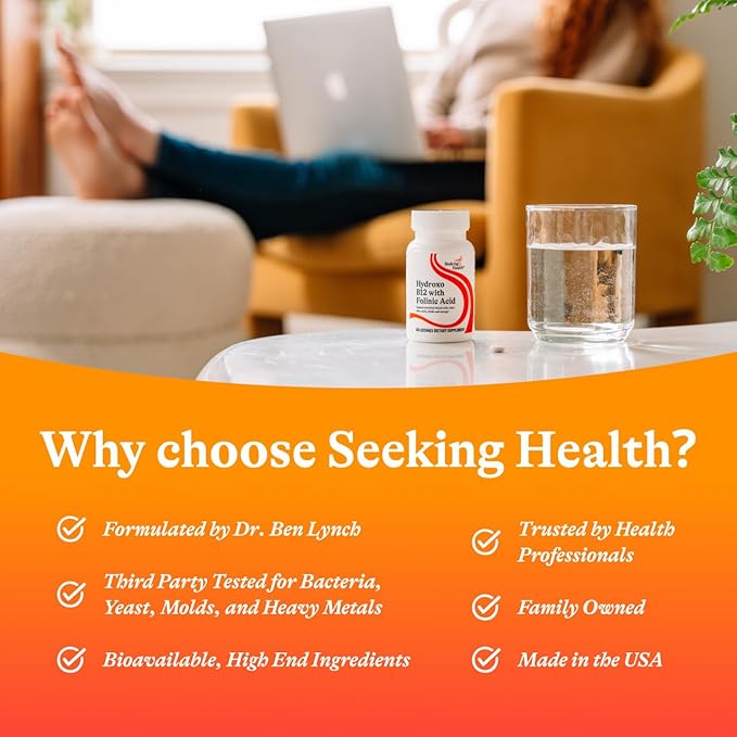 Seeking Health Hydroxo B12 with Folinic Acid - Supplement with Non-Methylated Form of Folate - Vitamin B12 Complex for Heart Health Support - 60 Lozenges