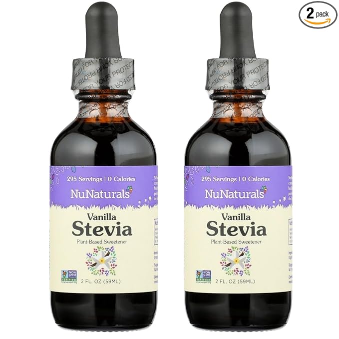 NuNaturals Liquid Vanilla Stevia, Sugar-Free Sweetener, Plant-Based Sugar Substitute, Zero Calorie, 2oz (2-Pack)