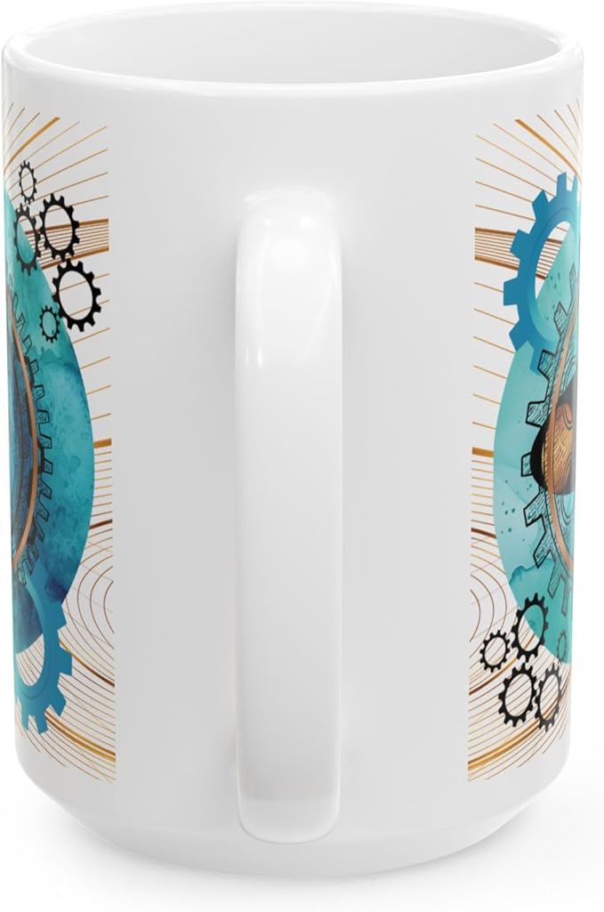 Turquoise, Black, and Copper Gears Coffee Mug for Men, Blue Coffee Mugs for Engineers, Mechanics, or Gear Head gifts,