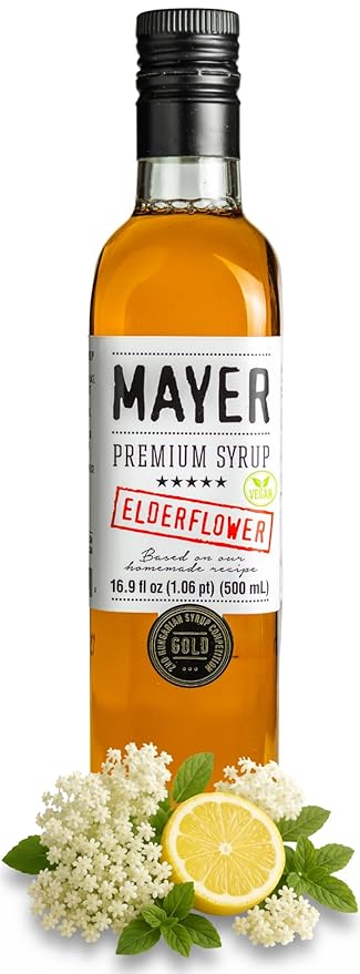 Mayer Hungarian Elderflower Syrup - Award - Winning, Only Real Elderflowers and 3 Natural Ingredients, Vegan, Gluten Free, Perfect for Cocktails, Lemonades, Coffee, Desserts - No Artificial Additives, Rich Authentic Flavor ( 1 Pack )