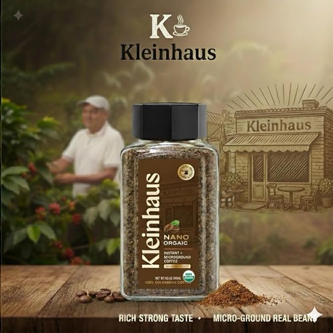 Kleinhaus Organic Medium Roast Nano Instant Coffee + Microground | 100% Colombian Arabica Coffee | Freeze dried | Fresh Brewed Taste | 3.5 oz Jar (2 Pack, Organic)