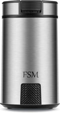 FSM Electric Coffee Grinder and Spice Mill with Safety Lock System – Rustproof Stainless Steel with Transparent Lid and Gripping Base – Grind Whole Beans, Seeds, Nuts, Herbs and Flaxseed -1.76 Oz.