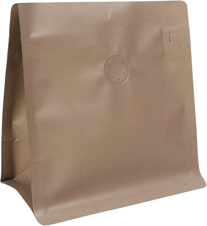 60 Pack High Barrier Stand-Up Coffee Bean Bags with Vented Valve Matte Metallic Heat-Sealable & Resealable Solid Color Pouches (Square,7.7 * 8 inch,1 lb,Light Brown)