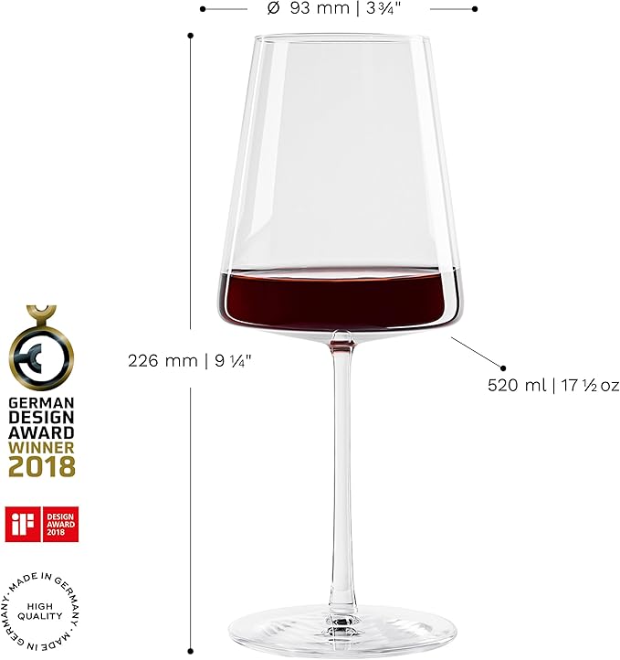 Stölzle Lausitz Red Wine Glasses Power Set of 6, 17 1/2 oz – Premium Glasses for Full-Bodied Wines – Modern Red Wine Glasses with Angular Design for Maximum Flavor – Dishwasher- & Break-Resistant
