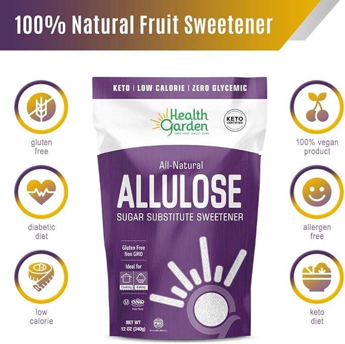 Health Garden Allulose Sweetener - Gluten and Sugar Free - Zero Net Carb - Non GMO - Kosher - Keto Friendly (2.5 LB)