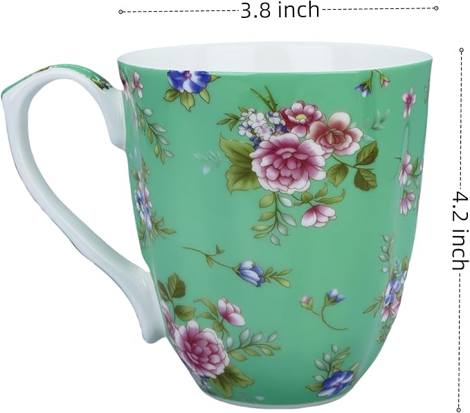 13oz Bone China Floral Mug Bone China Coffee Mugs Bone Teacup Christmas Mugs Birthday Gifts for Women Mom Friends Coworker