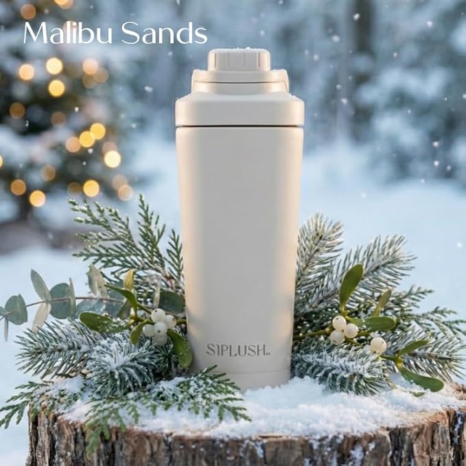 Paradise Shaker Bottle, 24 oz, Insulated Stainless Steel Protein Shaker, Smoothie and Pre Workout for Women, with Leakproof Twist-Off Chug Cap, Quiet Mixing, Creamy Pink, Malibu Sands