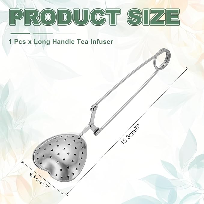 uxcell 1 Pcs Tea Infuser, Stainless Steel Loose Leaf Tea Infuser Filter for Cup and Teapot, Long Handle Tea Steeper Strainers for Tearoom Office Home, Heart Shaped Silver