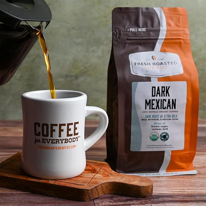Fresh Roasted Coffee, Organic Dark Mexican, Dark Roast, Mold & Mycotoxin Tested, Kosher, 12 oz, Ground