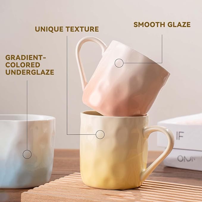 Porcelain Coffee Mugs Set of 6 with Hand Pinch Texture, Non-toxic, Stylish Gift 12 OZ Ceramic Coffee Tea Milk Coco Mug, Microwave and Dishwasher Safe (Multicolor)