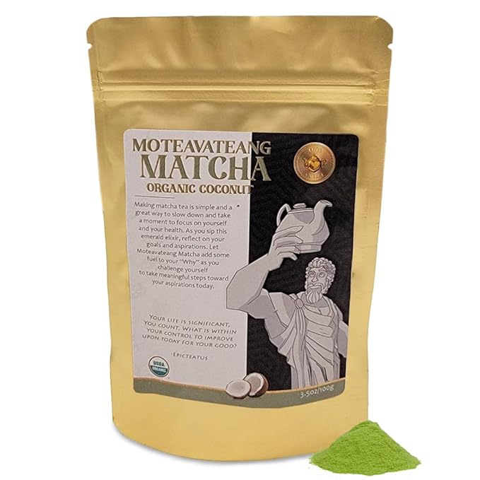 Premium Organic Coconut Matcha Tea - Harvested and Stone-Gound in Japan - Perfect for Lattes, Smoothies & Baking – Moteavateang Coconut Matcha Powder from Amor Fa Tea – 3.5 oz (100g)